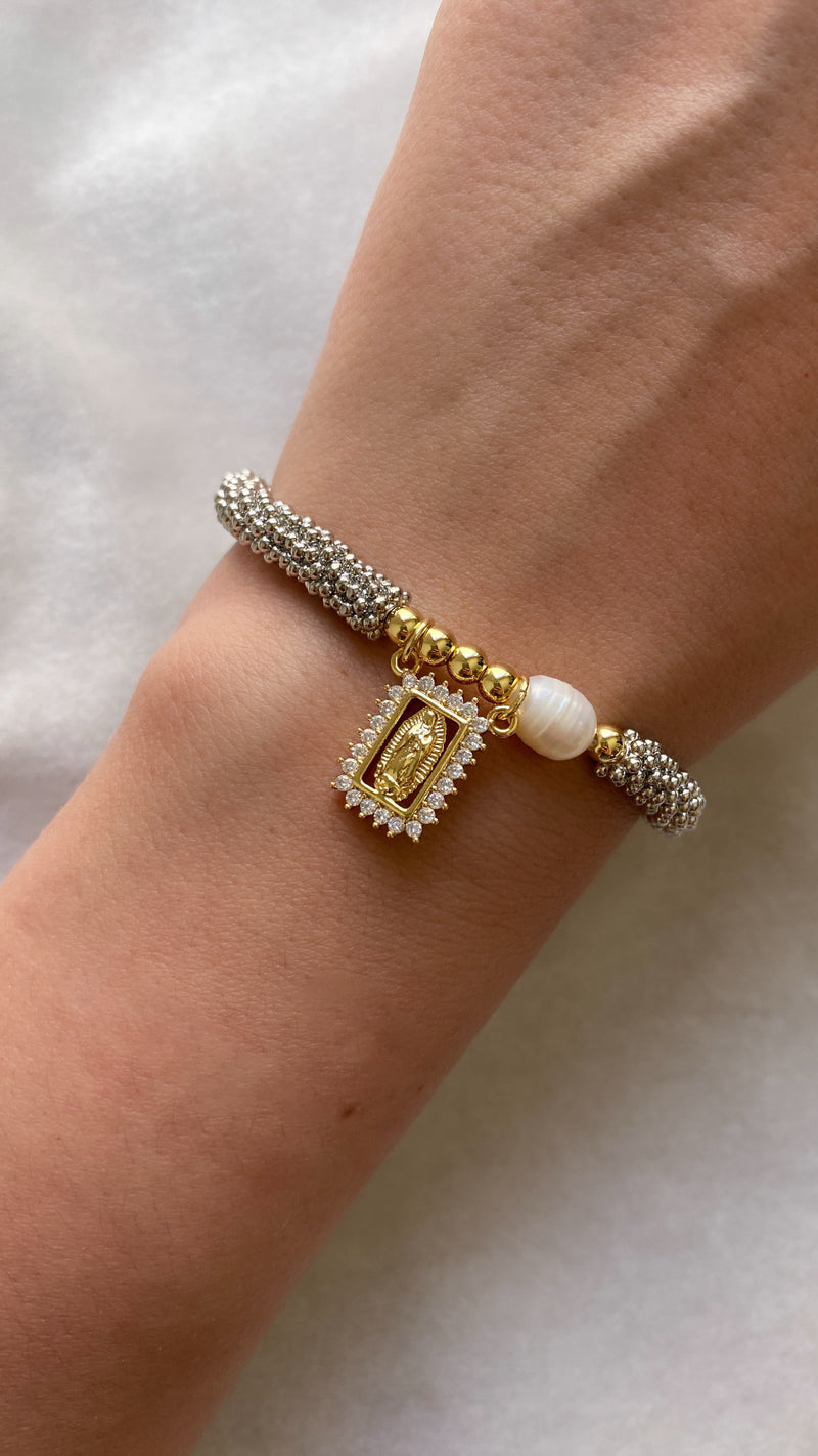 Pulsera Plateada Medalla Guadalupana
