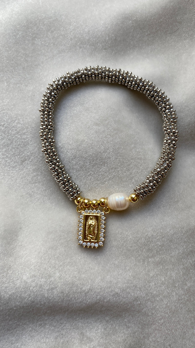 Pulsera Plateada Medalla Guadalupana