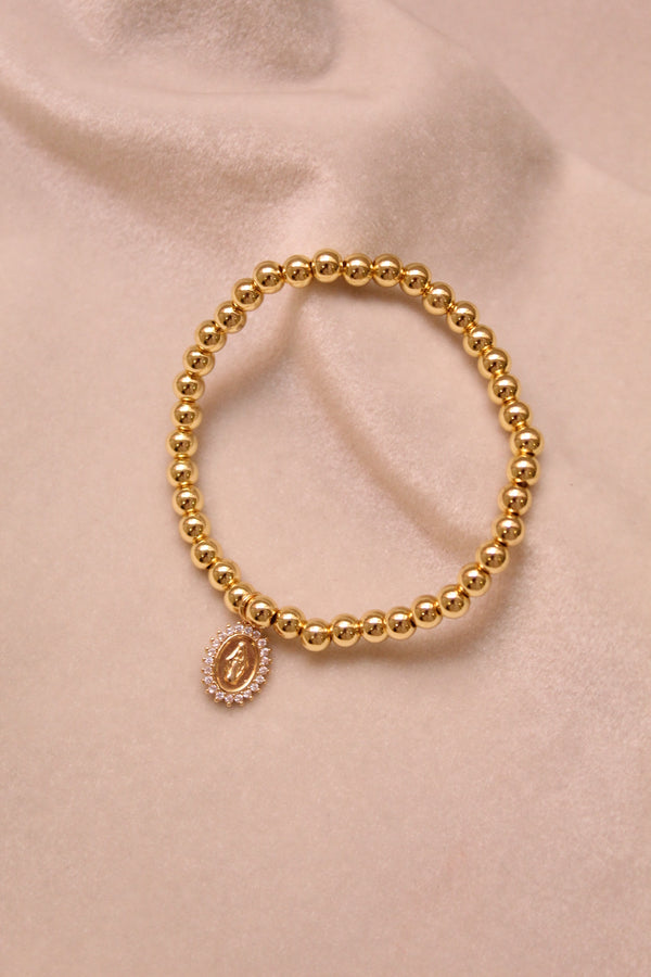 Pulsera Bolitas y Medalla Virgen Milagrosa