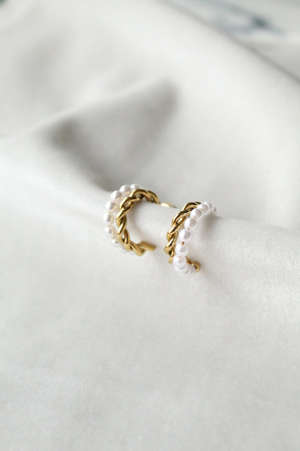Arracadita Doble Perlas y Trenza
