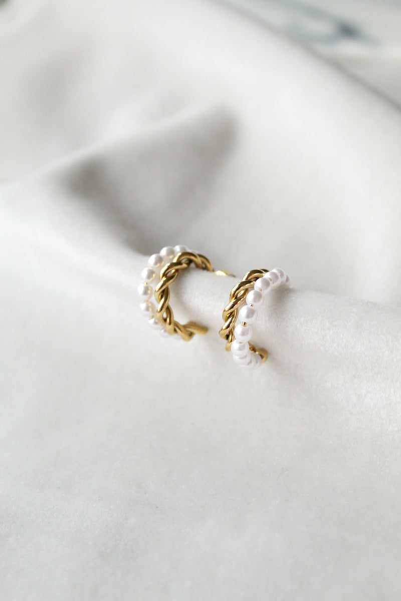 Arracadita Doble Perlas y Trenza